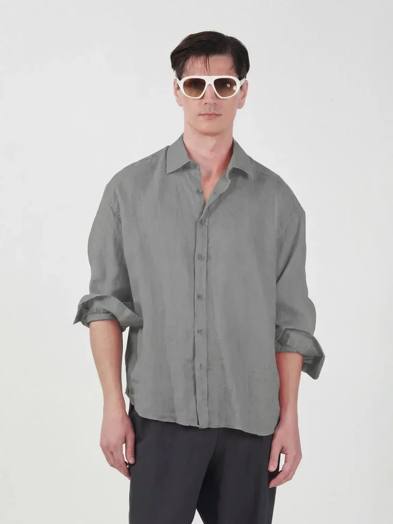 Giesto GIESTO Oversized Linen Blend Long Sleeve Shirt