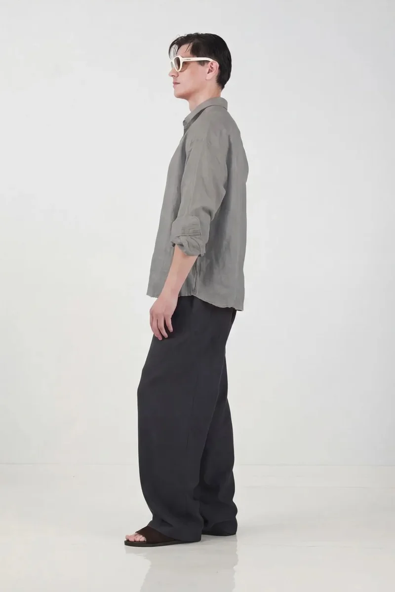 Giesto Slate Grey GIESTO Oversized Linen Blend Long Sleeve Shirt for Men | Best Price UAE