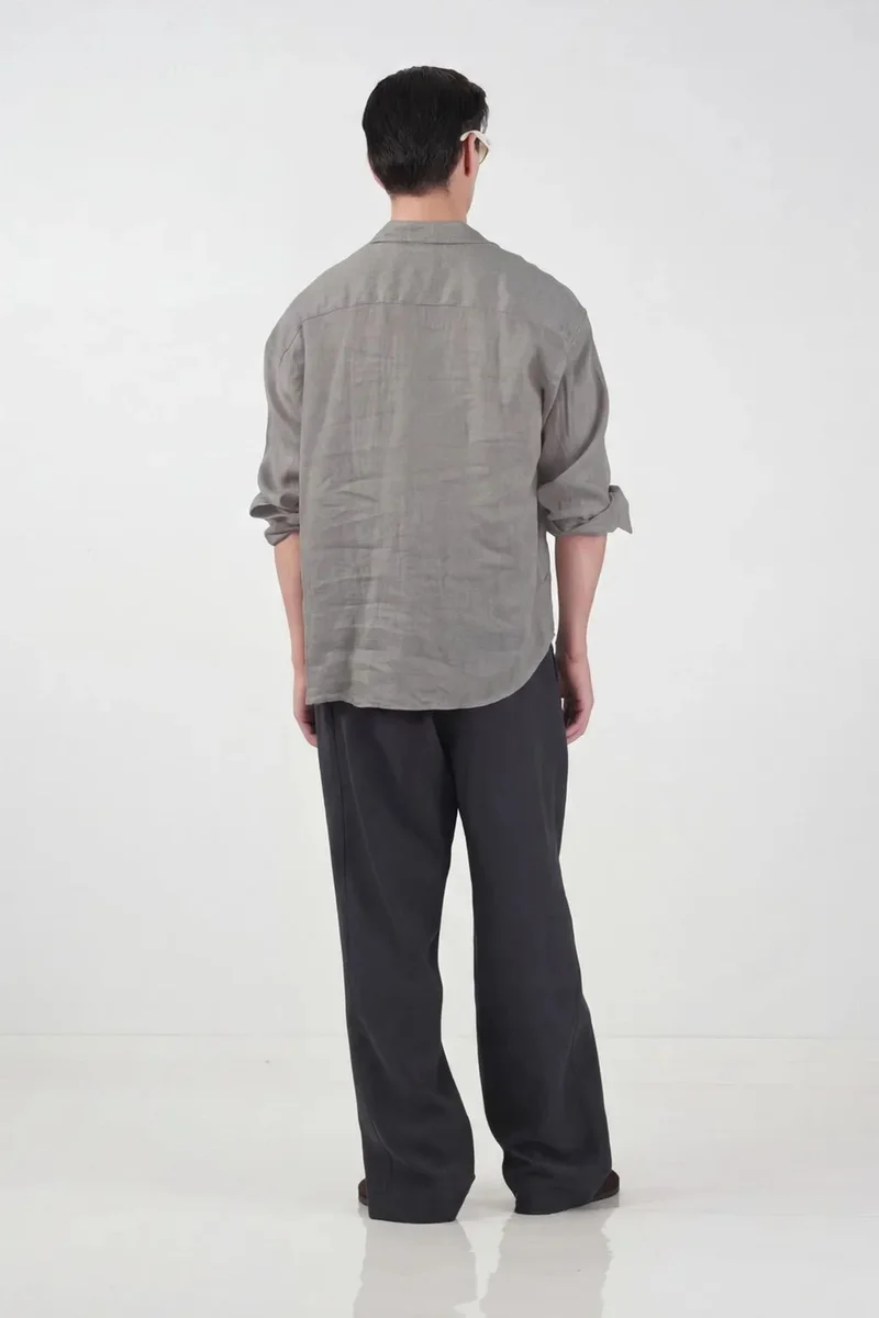 Giesto Slate Grey GIESTO Oversized Linen Blend Long Sleeve Shirt for Men | Best Price UAE