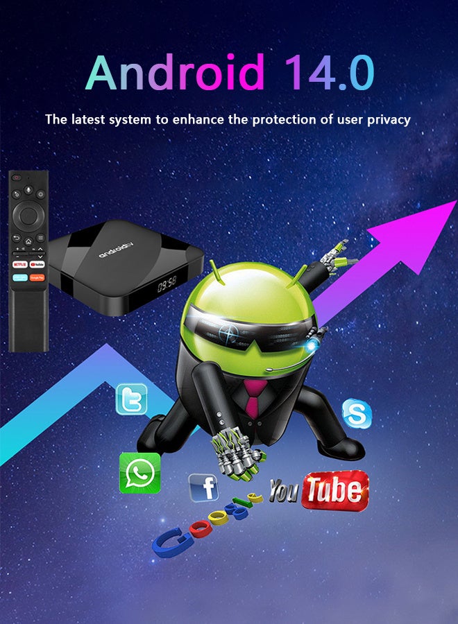 تلفزيون صندوق تلفاز أندرويد 14 بلوتوث 5.2 8K 4GB 64GB S905W2 رباعي النواة 2.4G & 5G واي فاي مزدوج جهاز تحكم عن بُعد بخاصية الصوت مشغل وسائط - Image 3