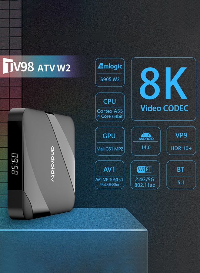 تلفزيون صندوق تلفاز أندرويد 14 بلوتوث 5.2 8K 4GB 64GB S905W2 رباعي النواة 2.4G & 5G واي فاي مزدوج جهاز تحكم عن بُعد بخاصية الصوت مشغل وسائط - Image 2