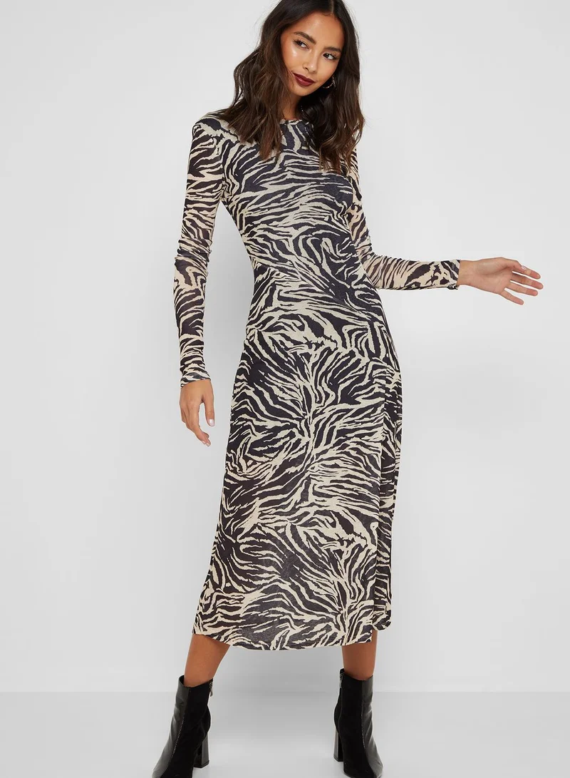TOPSHOP Zebra Print Mesh Midi Dress