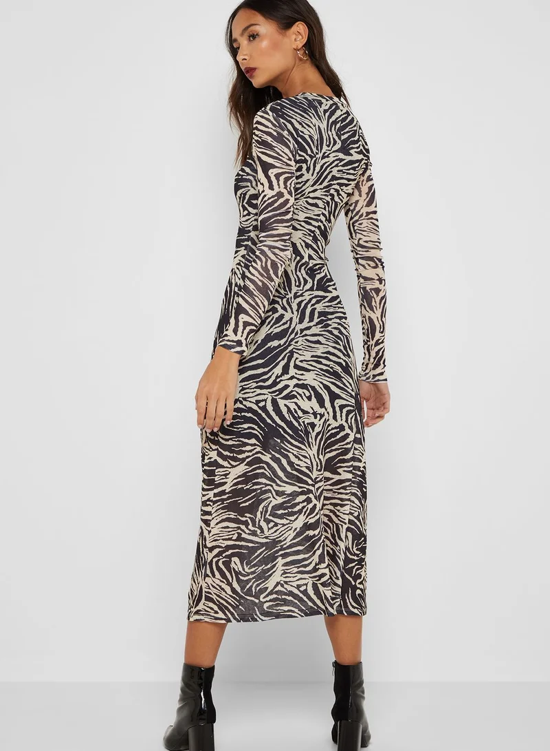 TOPSHOP Zebra Print Mesh Midi Dress