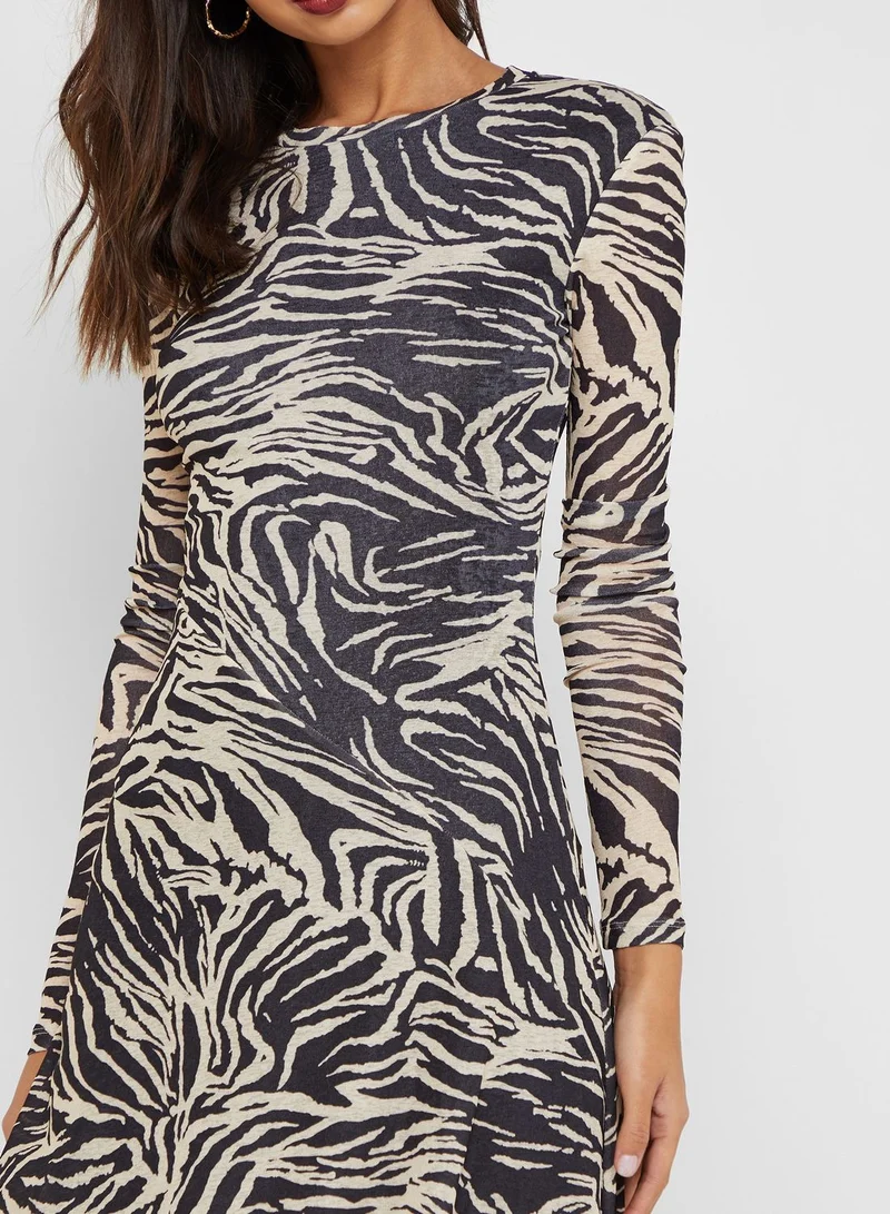 TOPSHOP Zebra Print Mesh Midi Dress