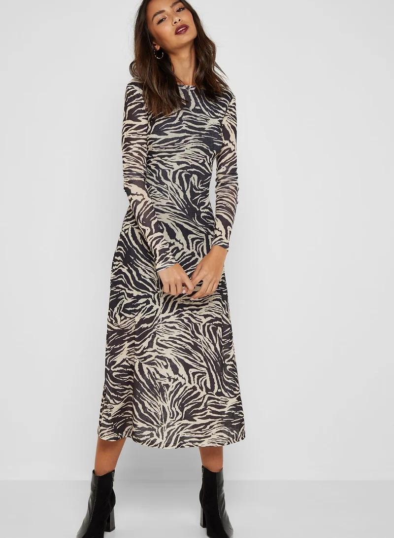 TOPSHOP Zebra Print Mesh Midi Dress