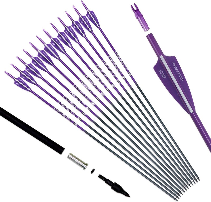 Pointdo 30inch Carbon Arrow Fluorescence Color Targeting and Practice and Hunting Arrows for Compound Bow and Recurve Bow with Removable Tips(Pack of 12) - Image 1
