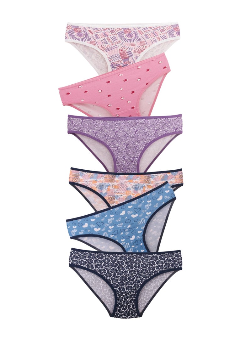 Kalia Pack of 6 Printed Cotton Bikini Panties Underwear for Women  - Image 2