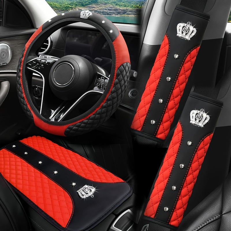Purple Bling PU Leather Non Slip Steering Wheel Cover Set 14.57 14.96 Inch Car Accessories - Image 4