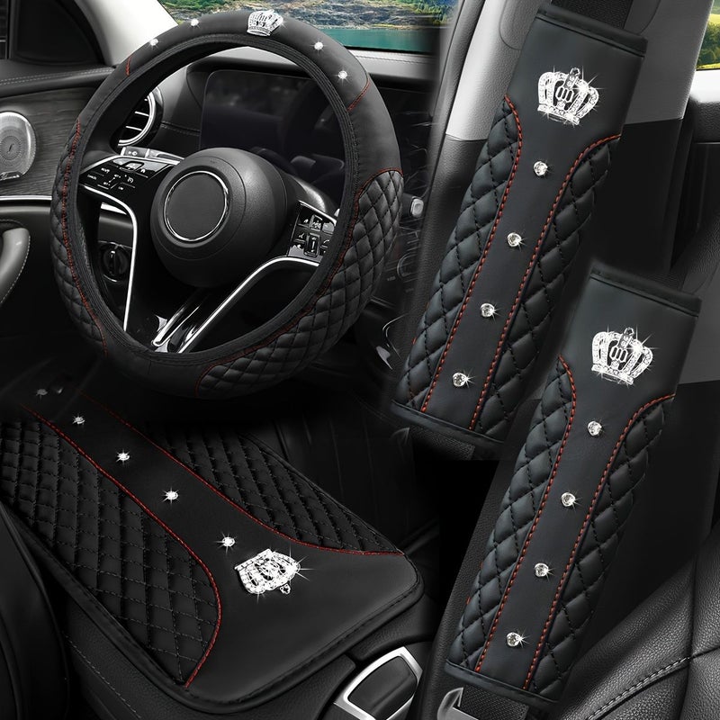 Purple Bling PU Leather Non Slip Steering Wheel Cover Set 14.57 14.96 Inch Car Accessories - Image 3