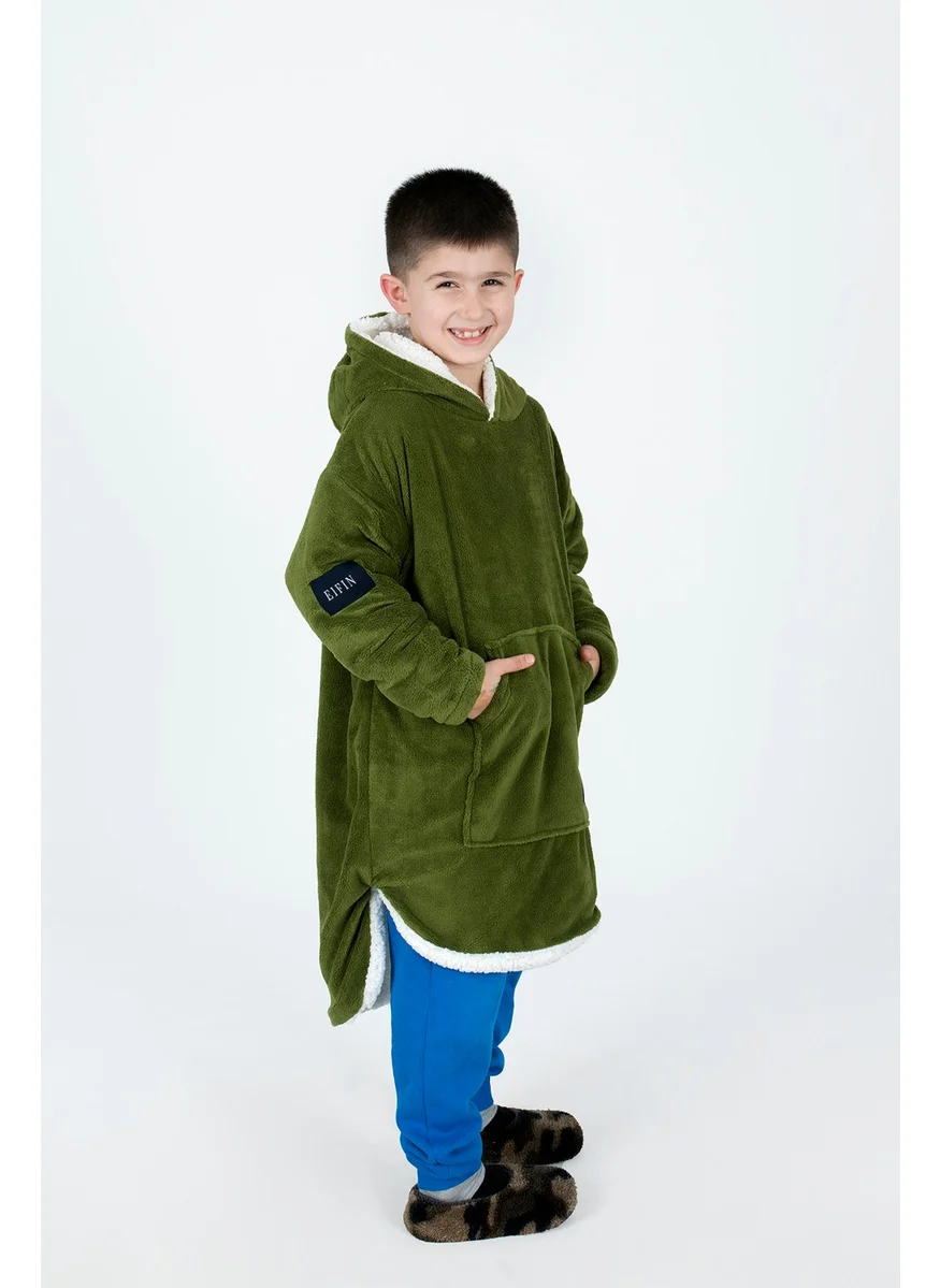EIFIN Eıfın Children's Double Layer Welsoft Oversize Wearable Blanket Poncho Unisex Hooded Sweatshirt