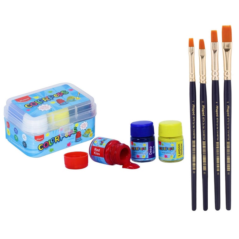 Maped Painting Kit- 6 Shade Poster Colors + 4 Wooden Handle Brushes-Flat|Soft & Smooth Textured Poster Colors|Vibrant & Rich Shades Makes Painting Realistic|Soft Movement Bristles|Safe & Non-Toxic - Image 5