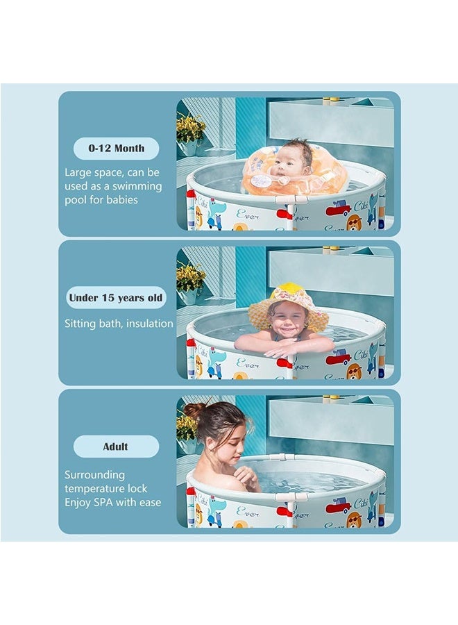 JCB CHIC سلة غسيل قذرة من الكتان قابلة للطي دلو منظم ملابس مستدير مقاوم للماء، حوض استحمام قابل للطي للرضع والأطفال والبالغين والأطفال، سعة تخزين كبيرة (أزرق) - Image 5