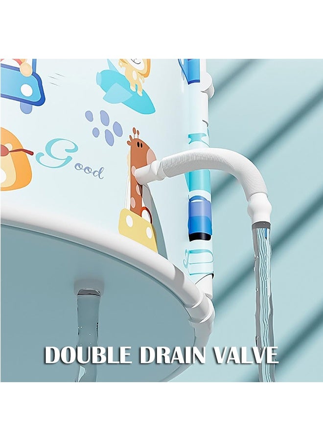 JCB CHIC سلة غسيل قذرة من الكتان قابلة للطي دلو منظم ملابس مستدير مقاوم للماء، حوض استحمام قابل للطي للرضع والأطفال والبالغين والأطفال، سعة تخزين كبيرة (أزرق) - Image 4