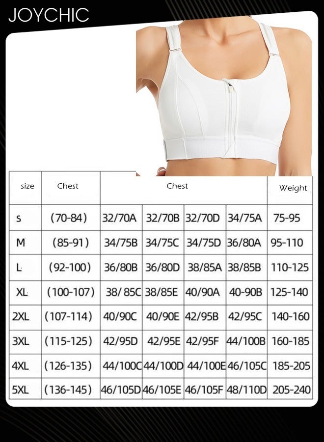 Joychic Adjustable Front Zipper Sports Bra Shockproof No Rims Breathable and Comfort Vest Yoga Cross Back Beauty Bra with Magic Belt Design for Women Girls Running Fitness White  - Image 4