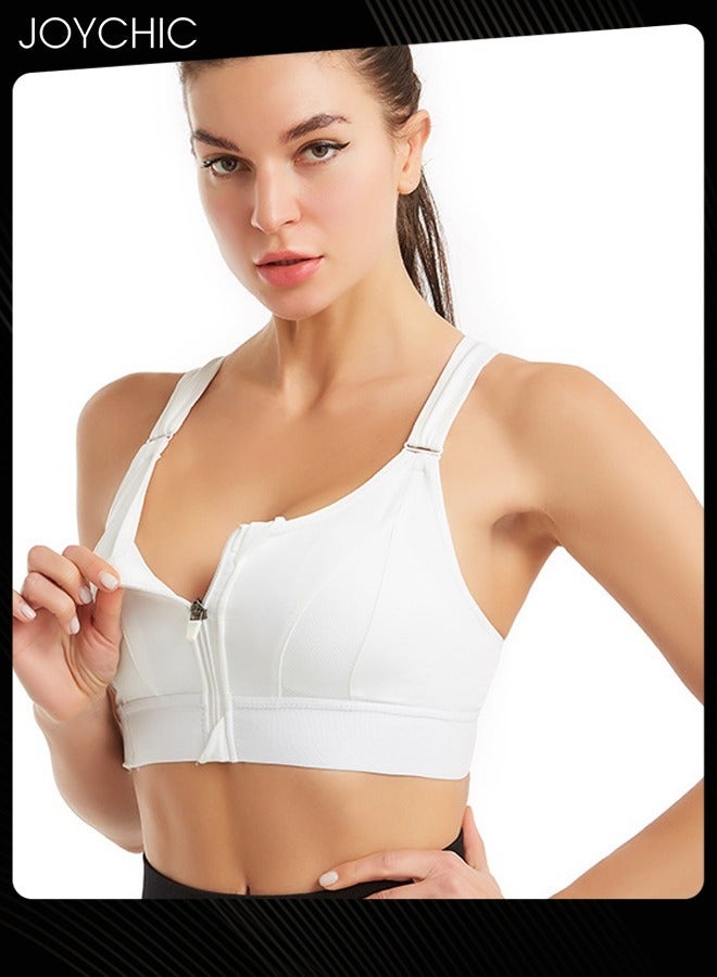 Joychic Adjustable Front Zipper Sports Bra Shockproof No Rims Breathable and Comfort Vest Yoga Cross Back Beauty Bra with Magic Belt Design for Women Girls Running Fitness White  - Image 3