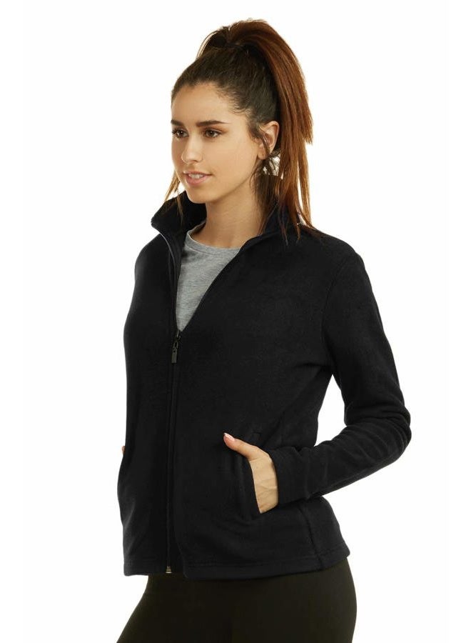 Sofra Women's Polar Fleece Full Zip Up Winter Jacket, Black, L - Image 2