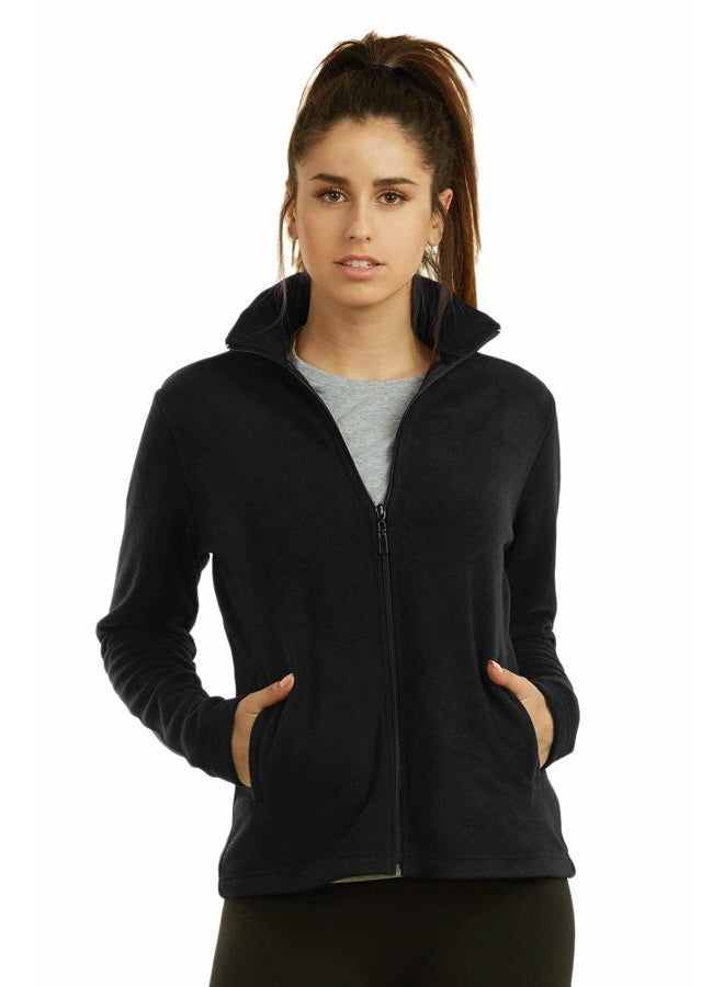 Sofra Women's Polar Fleece Full Zip Up Winter Jacket, Black, L - Image 1