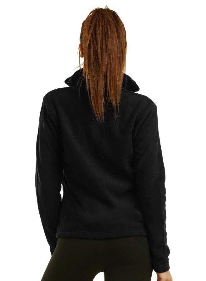 Sofra Women's Polar Fleece Full Zip Up Winter Jacket, Black, L - Image 4