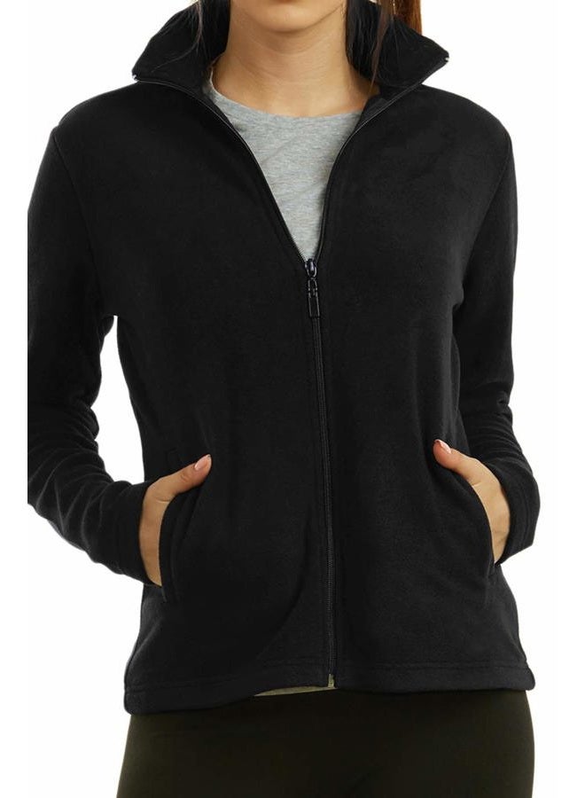 Sofra Women's Polar Fleece Full Zip Up Winter Jacket, Black, L - Image 3