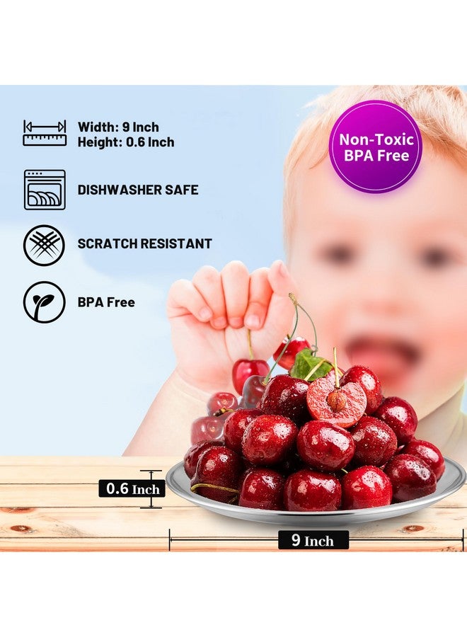 HaWare 18/8 Stainless Steel Plates, 6-Piece Metal 304 Dinner Dishes for Kids Children Toddlers, 9 Inch Feeding Serving Camping Plates, Reusable and Dishwasher Safe - Image 1