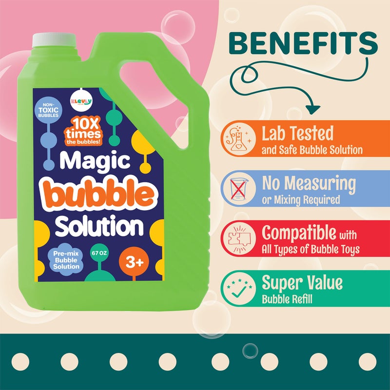 Klevly Iridescent Bubble Solution Refill 67 OZ | Non-Toxic Pre-Mix Bubble Refill Solution No Mixing or Measuring Required | Bubbles for Kids | Bubbles Bulk | Bubble Machine Solution | Giant Bubbles (67 OZ) - Image 2