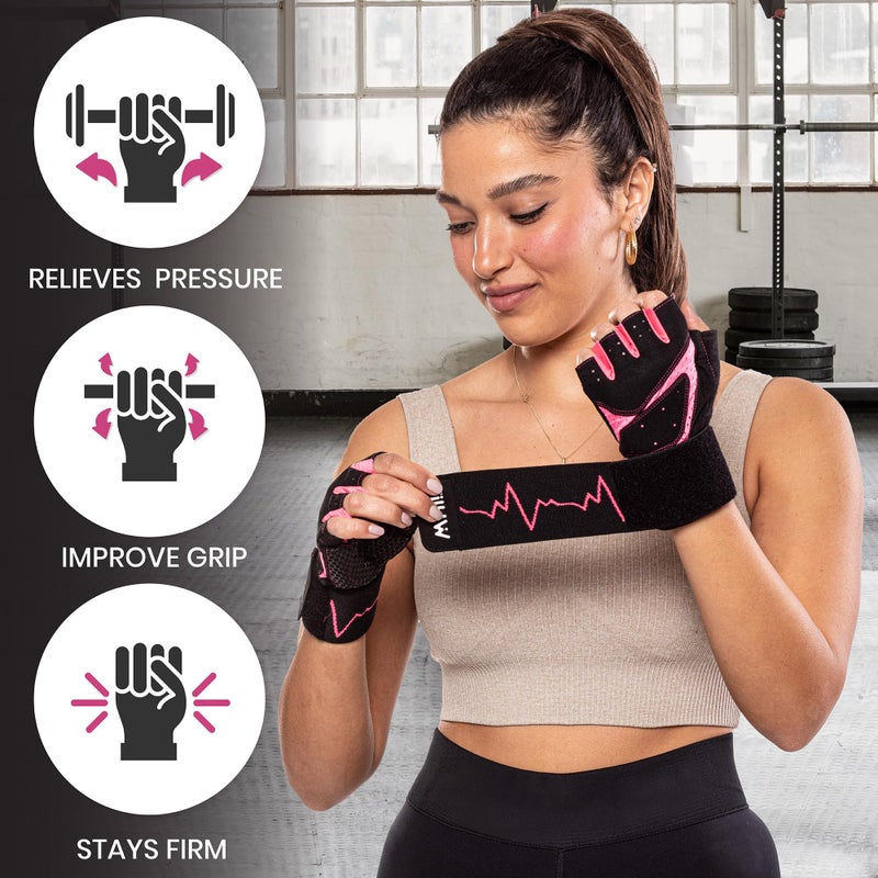 MhIL Workout Gloves for Women â€“ Breathable Gym Gloves for Women with Palm Protection and Enhanced Grip â€“ Padded Weight Lifting Glove for Womens with Wrist Wraps Support Weightlifting Exercise Cycling - Image 2