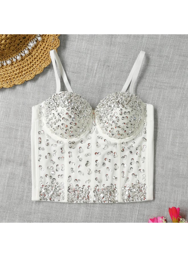 European And American Fishbone Vest Belly Covering Slim Shaping Corset Beaded Mid-Length Slim-Fit Waist Sling Outer Wear 