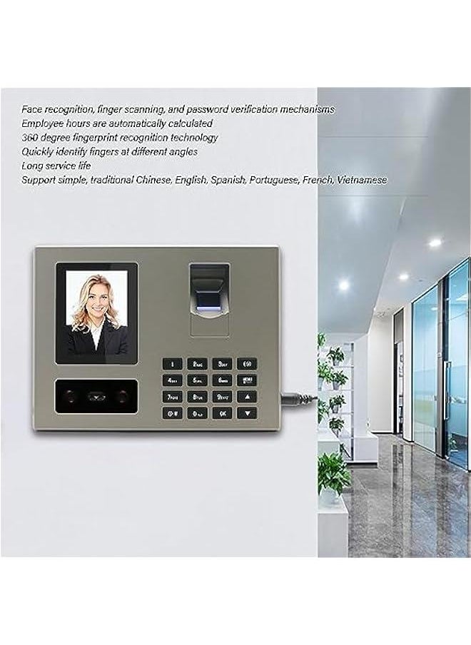 Generic - Fingerprint Time Clock, Face Biometric Fingerprint Password Attendance Machine for Employees Small Business with TFT LCD Screen, Up to 1500 Users (US Plug) - Image 1