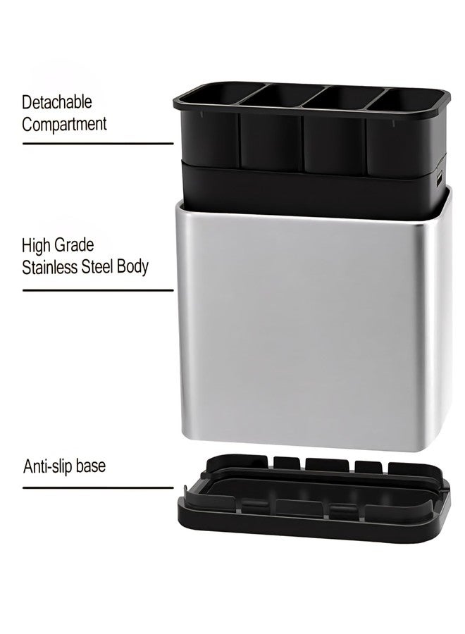 INKIES Sink Cutlery Holder, Stainless Steel Flatware Organizer, Kitchen Utensils Cutlery Caddy Counter, Multifunctional Kitchen Sink Washing Sponge Storage Rack, Chopstick Cage - Image 4