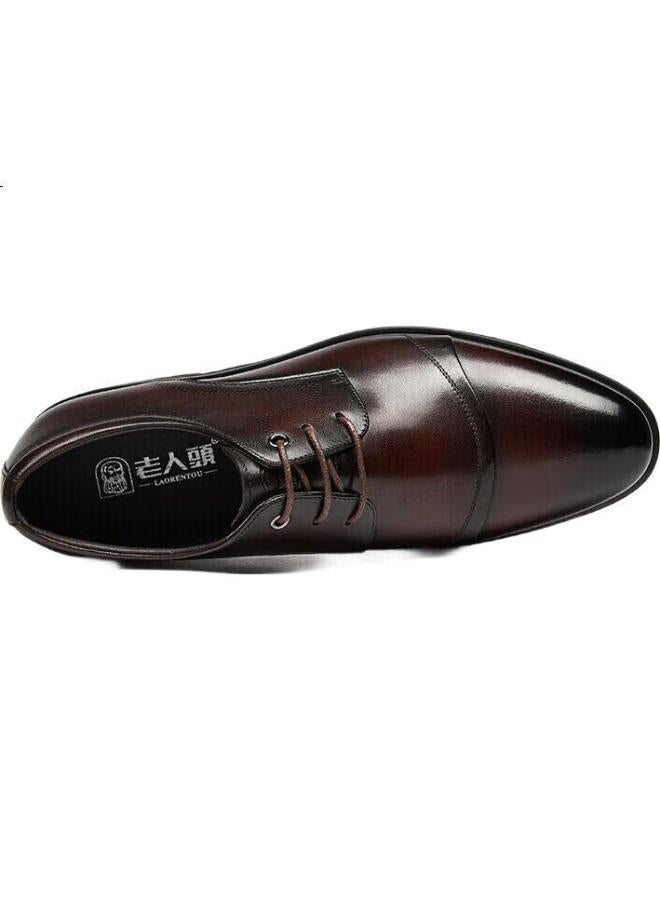 Laorentou Men's Pointed Toe Leather Shoes Casual Soft Bottom Formal Business British Style Work Office Shoes 200240 Coffee 39 - Image 2