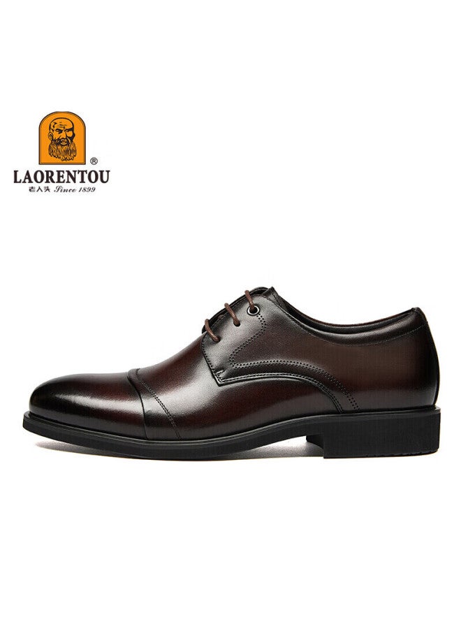 Laorentou Men's Pointed Toe Leather Shoes Casual Soft Bottom Formal Business British Style Work Office Shoes 200240 Coffee 39 - Image 1