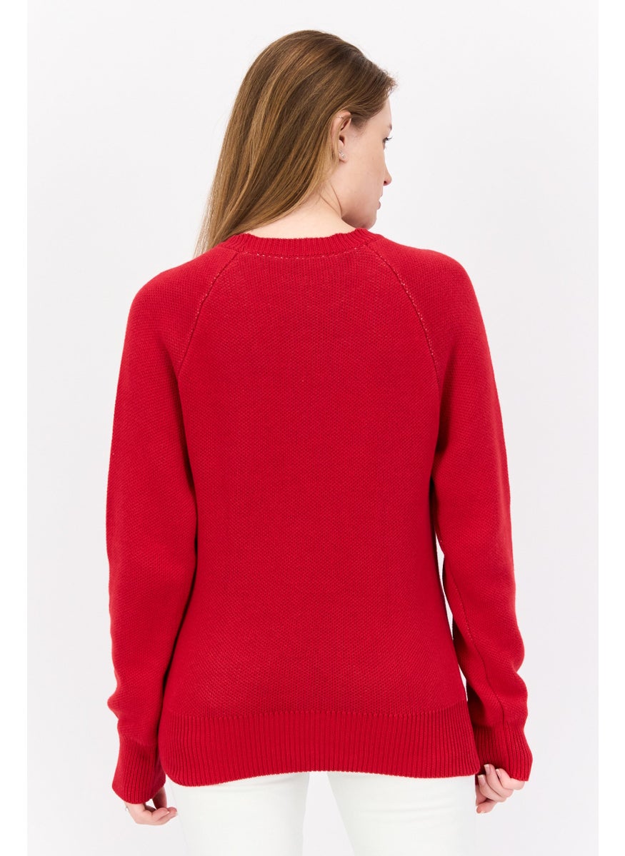 ESPRIT Women Crew Neck Textured Sweater, Red  - Image 3