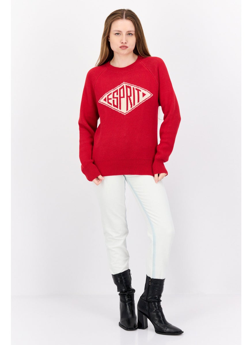 ESPRIT Women Crew Neck Textured Sweater, Red  - Image 4