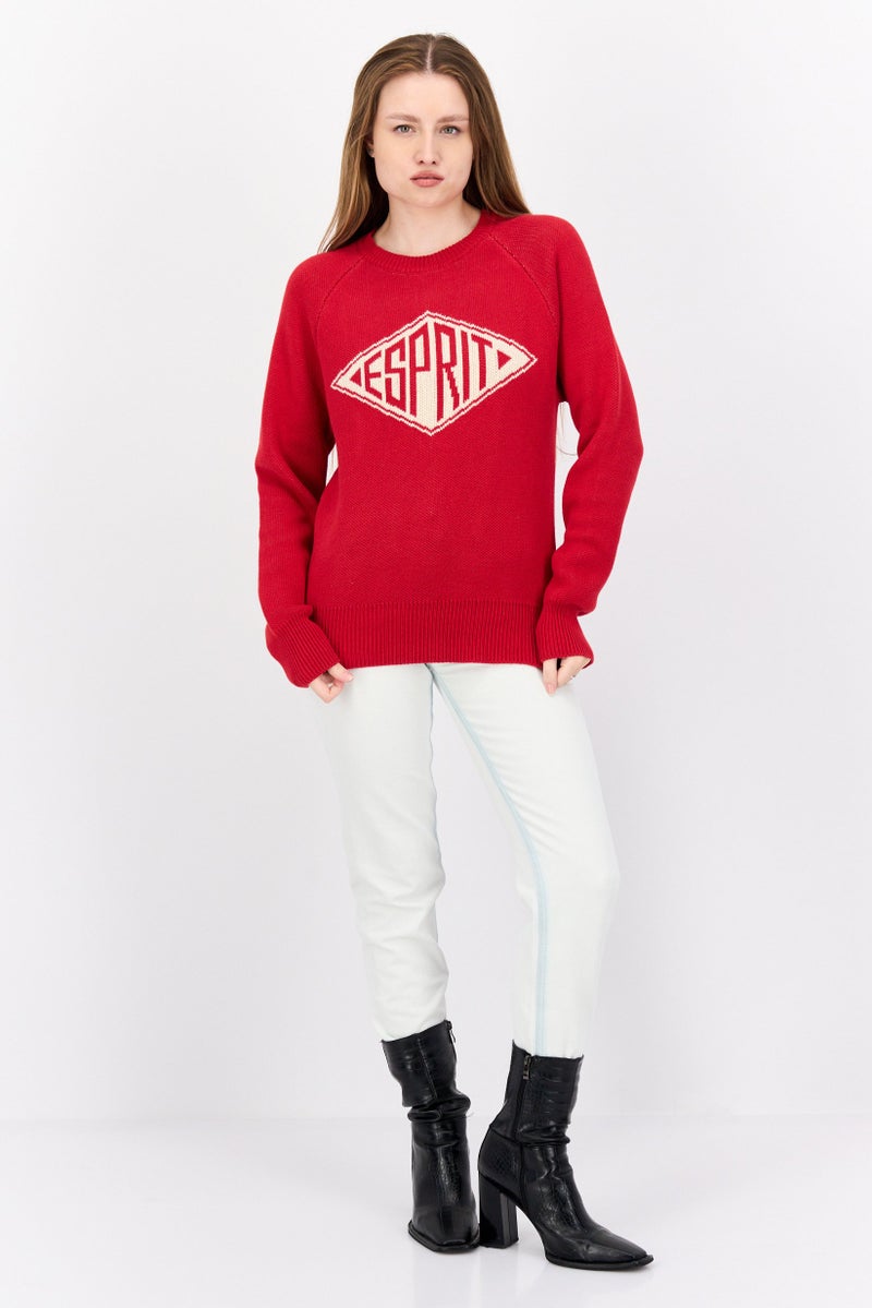 ESPRIT Women Crew Neck Textured Sweater, Red - Image 4