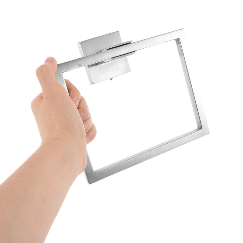 Brushed Stainless Steel Square Towel Ring Wall Mounted For Bathroom Shower - Image 5