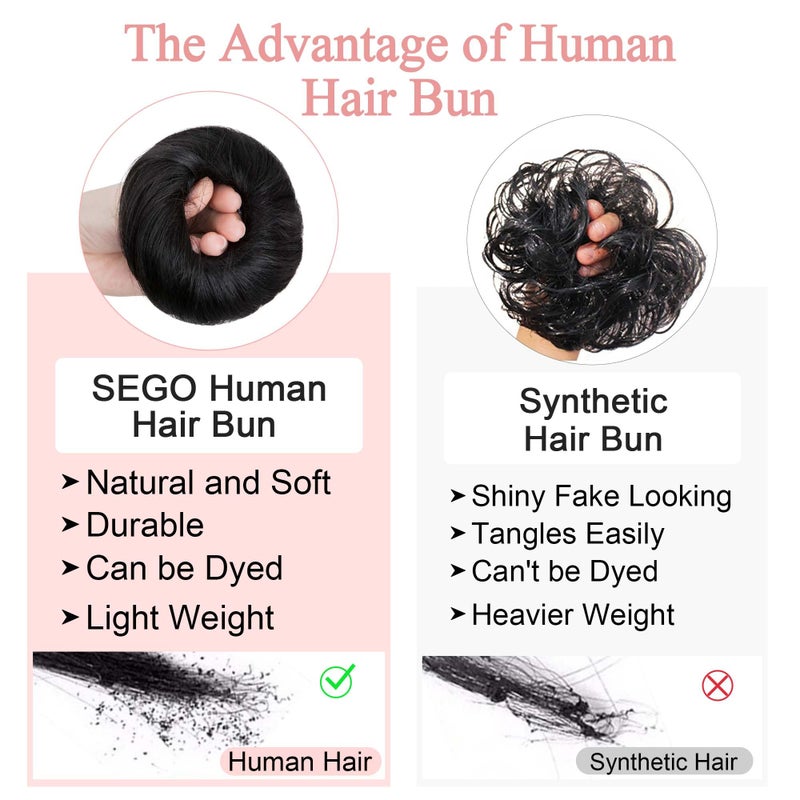 SEGO Human Hair Messy Bun Hairpieces Real Scrunchies Natural Wavy Smoothed Updo Donut Chignon Ponytail Extensions for Women Girls-#4P27 Medium Brown&Dark Blonde - Image 5