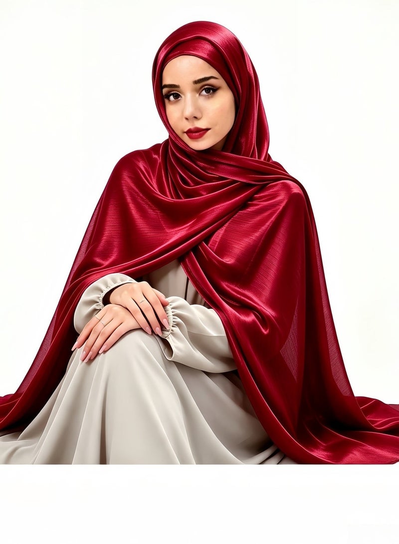 حجاب صيفي نسائي من الكريب الحريري على طراز الجزر؛ حجاب حريري لامع يتميز بخفة وزنه وقابليته للتهوية ومظهره المشرق - Image 4