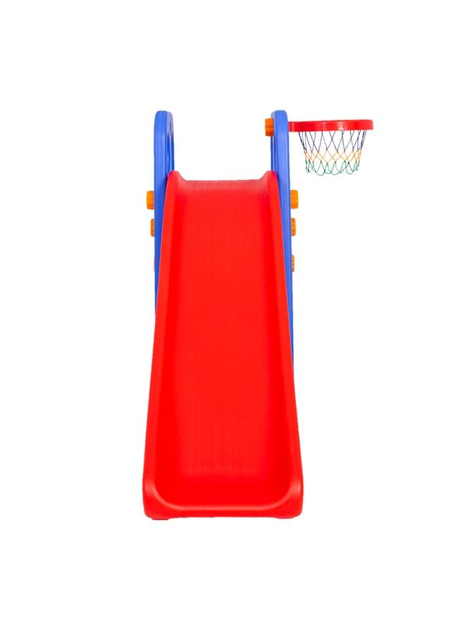 JSAITOYS 2 In 1 Indoor Plastic Kids Slide With Basketball Hoop - Image 1