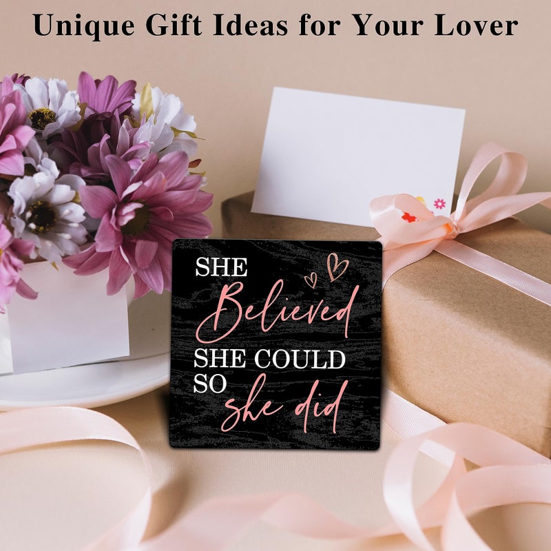 ONDTOM Inspirational Gifts for Women Coworker Boss Lady Girl  Motivational Wood Plaque with Support Stand for Home Office Living Room Bedroom Decor  She Believed She Could So She Did - B10 - Image 3