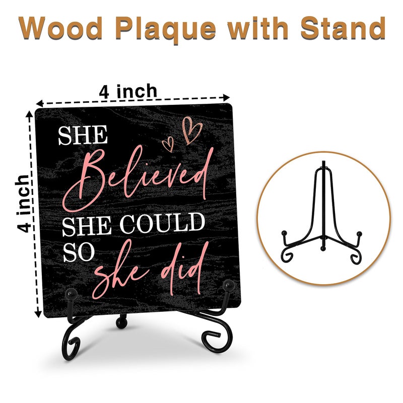 ONDTOM Inspirational Gifts for Women Coworker Boss Lady Girl  Motivational Wood Plaque with Support Stand for Home Office Living Room Bedroom Decor  She Believed She Could So She Did - B10 - Image 1