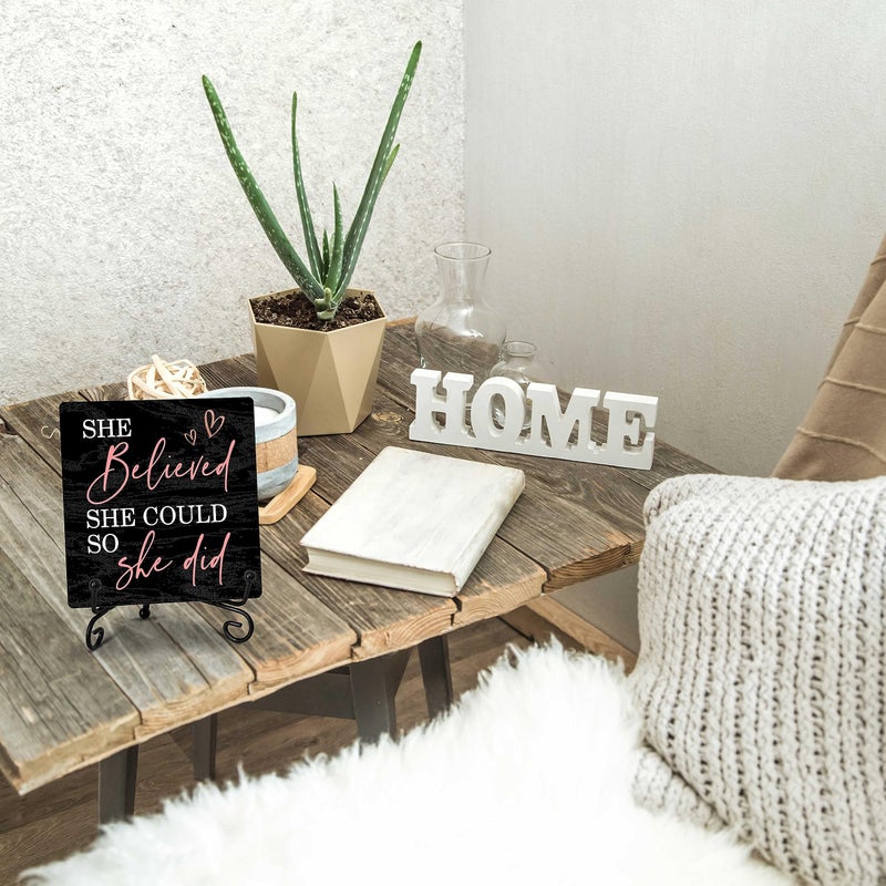 ONDTOM Inspirational Gifts for Women Coworker Boss Lady Girl  Motivational Wood Plaque with Support Stand for Home Office Living Room Bedroom Decor  She Believed She Could So She Did - B10 - Image 4