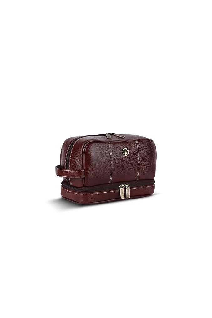 HAMMONDS FLYCATCHER Hammonds Flycatcher Genuine Leather Toiletry Bag for Men and Women Cosmetic Organizer Bag, Travel Organizer Pouch, Shaving Kit Bag for Men Toiletry Pouch for Men with Multiple Pockets - Brown - Image 1
