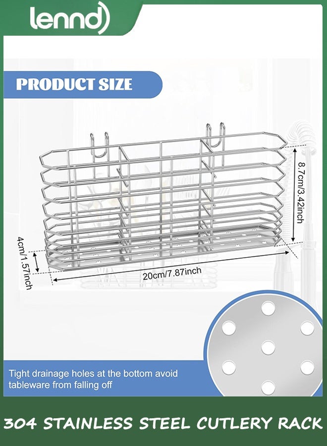 LENND 304 Stainless Steel Utensil Holder, Dish Drying Rack, kitchen Utensil Organizer, Knife and Fork Drainage Rack, Kitchen Drainage Basket Accessories, With Hooks, Rust Proof - Image 2