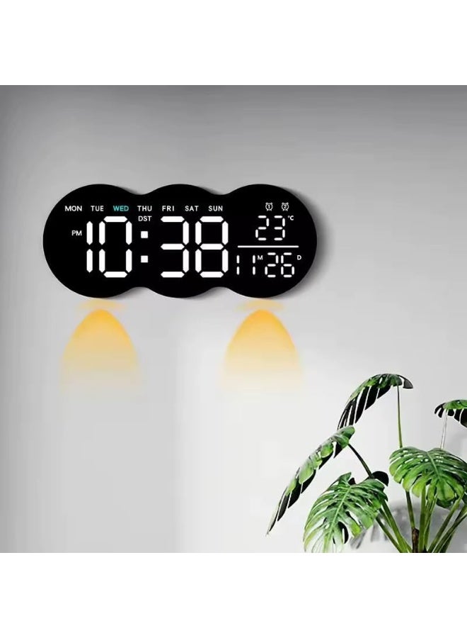Multifunctional LED Digital Wall Clock with Remote Control - Large Display, Dual Alarm, Night Light, Daylight Saving Time, and Temperature - Wall Mounted or Freestanding (White*Blue) - Image 2