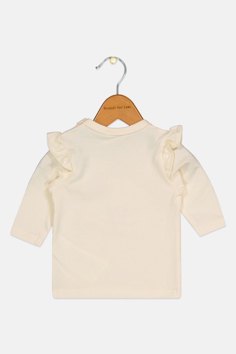 NAME IT Toddlers Girl Crew Neck Graphic Print Long Sleeve Top, Cream - Image 2