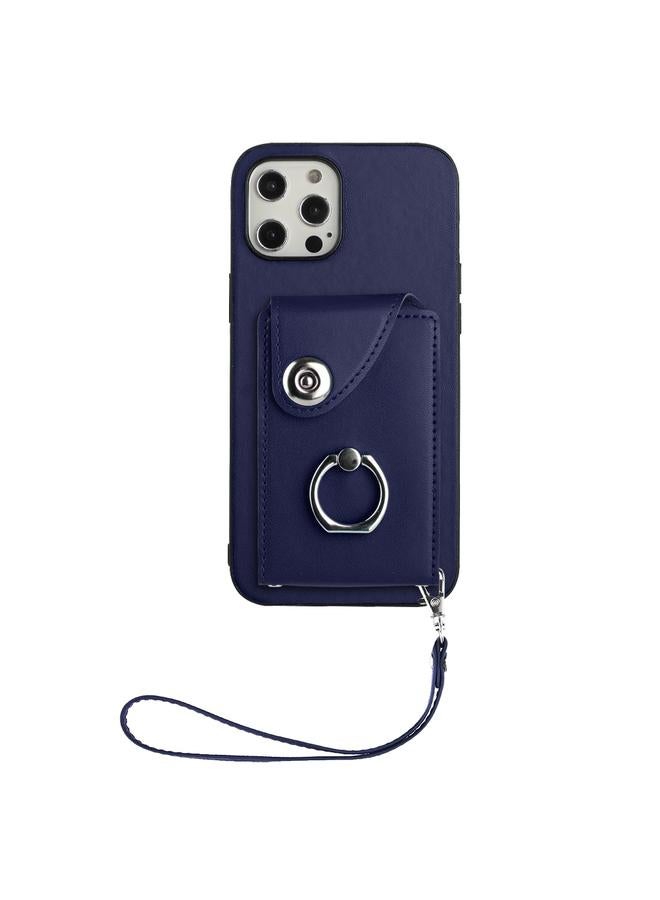 زبون جراب لهاتف iPhone 12 Pro، جراب هاتف من البولي يوريثان مع حامل بطاقات وحلقات وحبل - Image 2