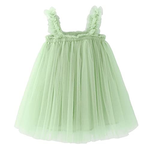 BGFKS Layered Tulle Tutu Dress for Toddler Girls,Baby Girl Rainbow Tutu Princess Skirt Set with Flower Headband.(Light Green,2T) - Image 3