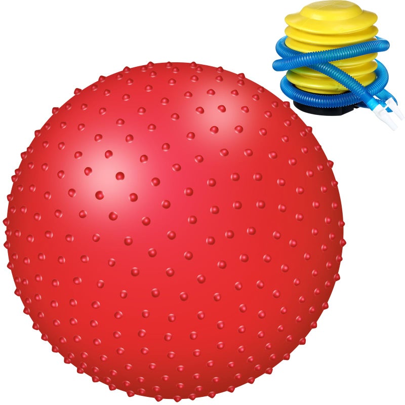 Relaxgiant Large Sensory Massage Ball Bouncy Exercise Ball with Tactile Spikes 22 inch Big Inflatable Balls with Air Pump for Girls Boys Outdoor Indoor Pool Beach Red - Image 2