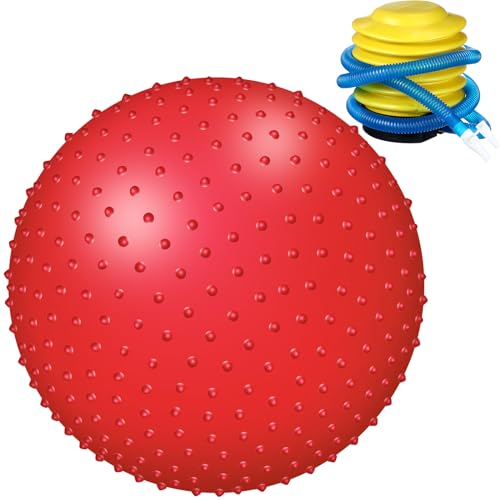 Relaxgiant Large Sensory Massage Ball Bouncy Exercise Ball with Tactile Spikes 22 inch Big Inflatable Balls with Air Pump for Girls Boys Outdoor Indoor Pool Beach Red - Image 1