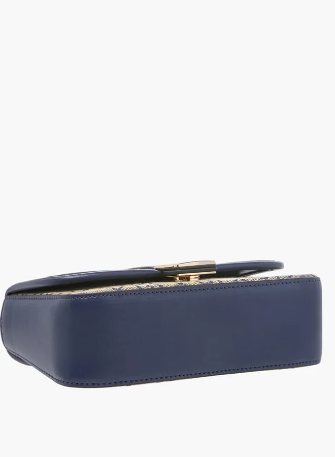 Celeste Women Jacquard Monogram Crossbody Bag with Button Closure and Adjustable Strap